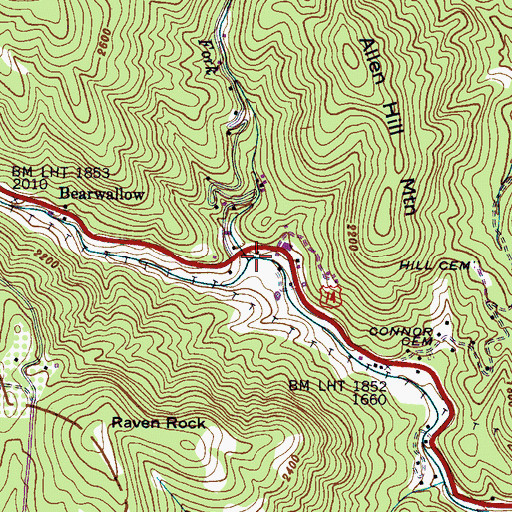 Topographic Map of Middle Fork Hickory Creek, NC