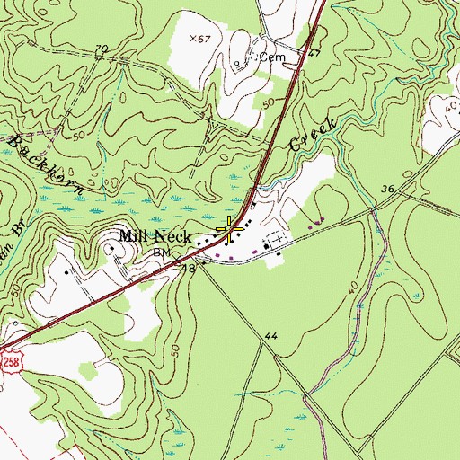 Topographic Map of Mill Neck, NC
