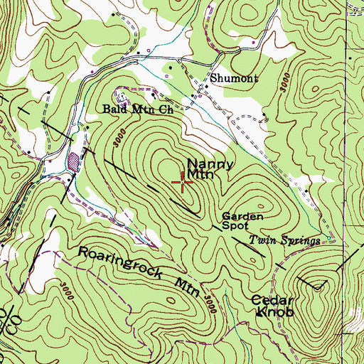 Topographic Map of Nanny Mountain, NC