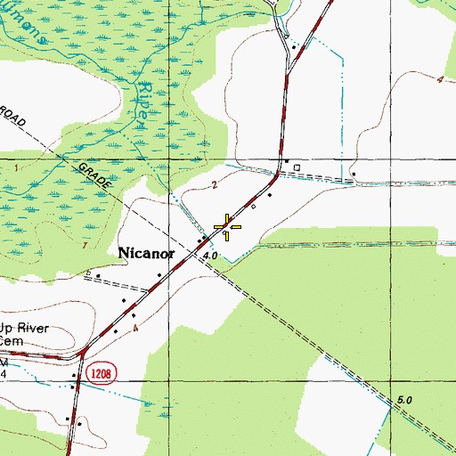 Topographic Map of Nicanor, NC