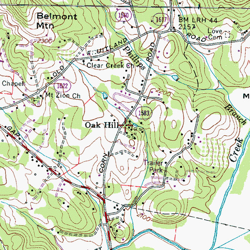 Topographic Map of Oak Hill, NC