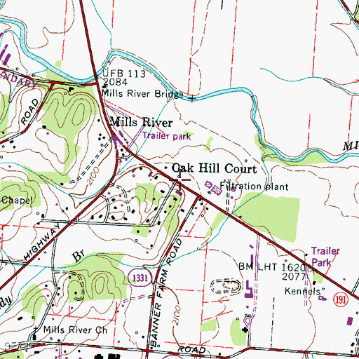 Topographic Map of Oak Hill Court, NC