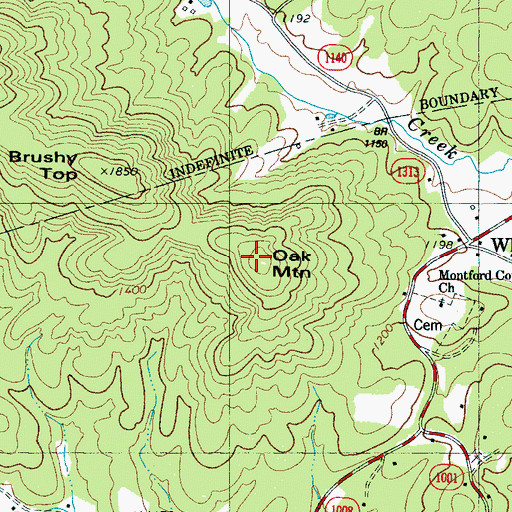 Topographic Map of Oak Mountain, NC