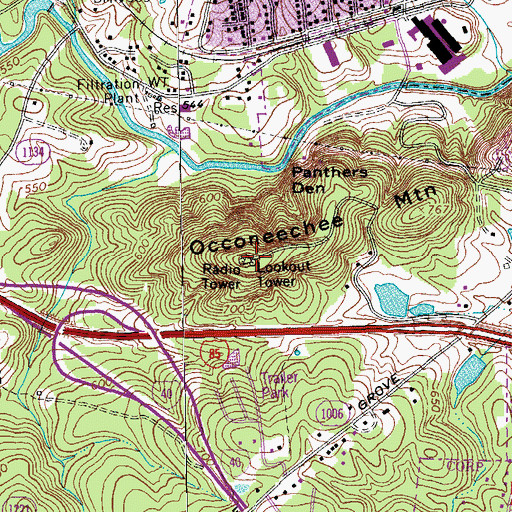 Topographic Map of Occoneechee Mountain, NC