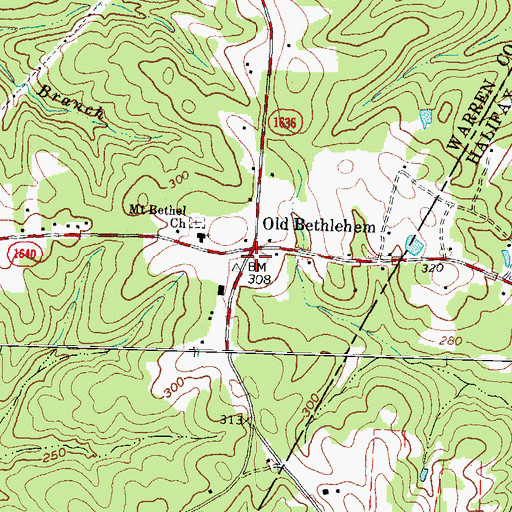 Topographic Map of Old Bethlehem, NC