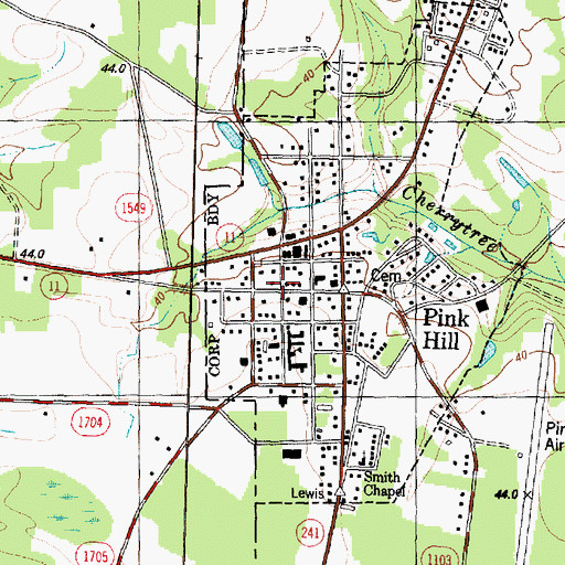 Topographic Map of Pink Hill, NC