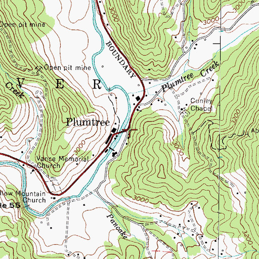 Topographic Map of Plumtree, NC