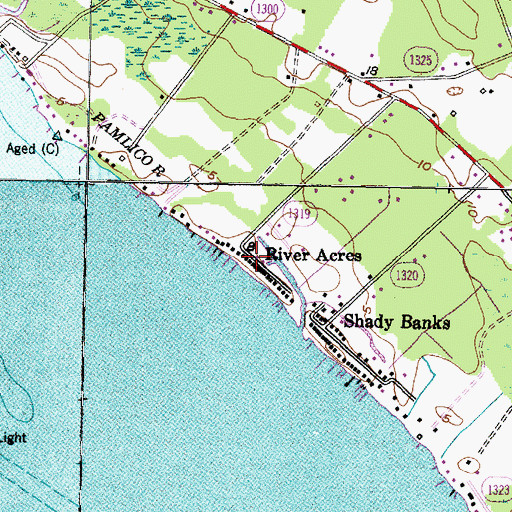 Topographic Map of River Acres, NC