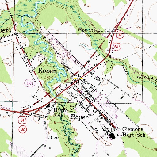 Topographic Map of Roper, NC