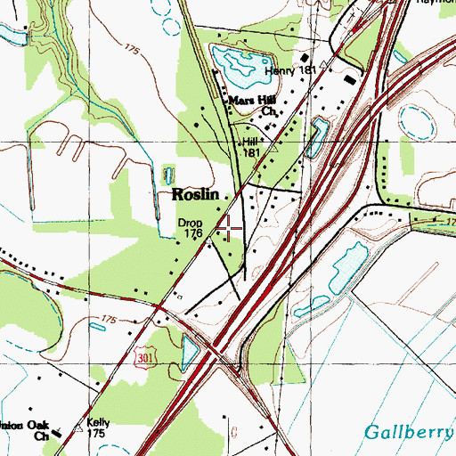 Topographic Map of Roslin, NC