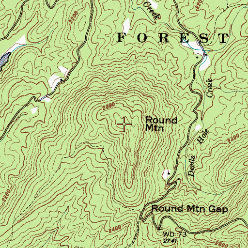 Topographic Map of Round Mountain, NC