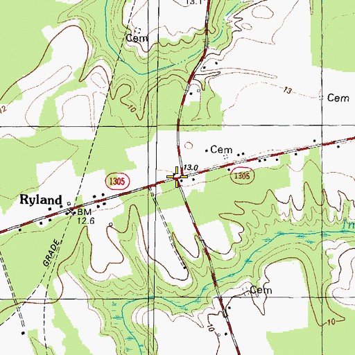 Topographic Map of Ryland, NC
