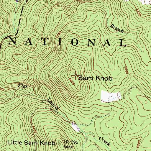 Topographic Map of Sam Knob, NC