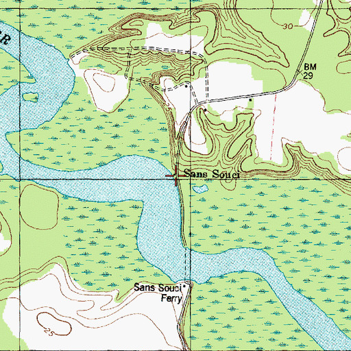 Topographic Map of Sans Souci, NC