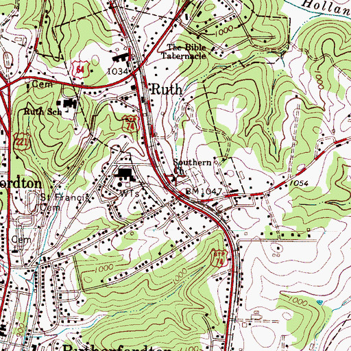 Topographic Map of Southern Church, NC