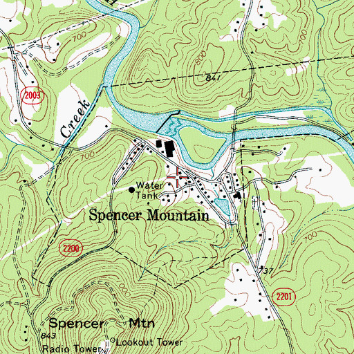 Topographic Map of Spencer Mountain, NC