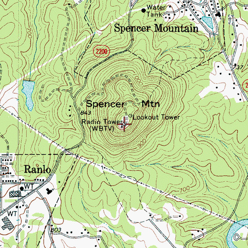 Topographic Map of Spencer Mountain, NC
