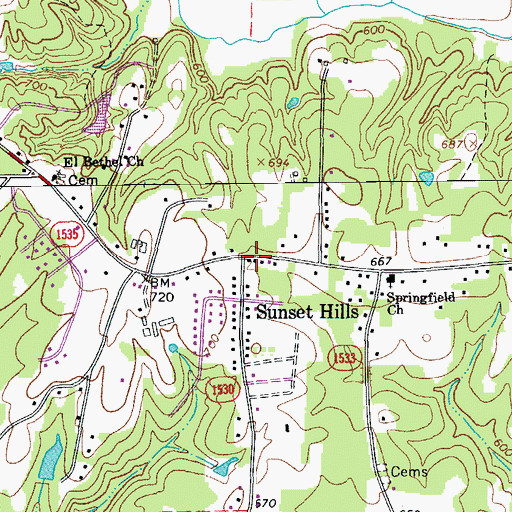 Topographic Map of Sunset Hills, NC