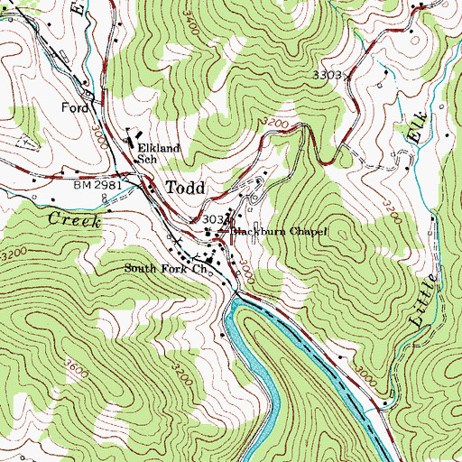 Topographic Map of Todd, NC