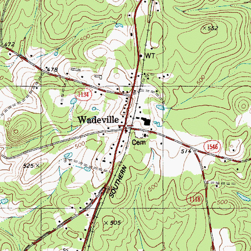 Topographic Map of Wadeville, NC