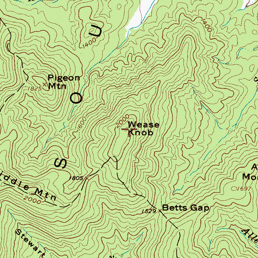Topographic Map of Wease Knob, NC