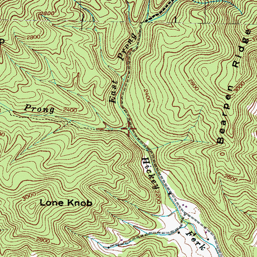 Topographic Map of West Prong Hickey Fork, NC