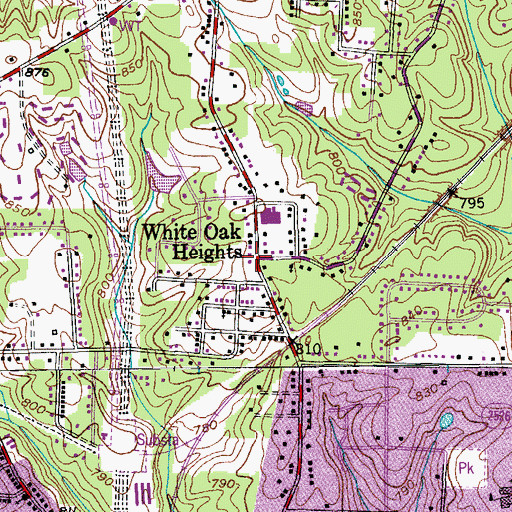 Topographic Map of White Oak Heights, NC