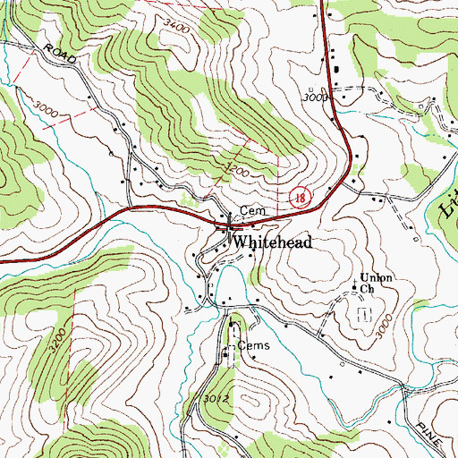 Topographic Map of Whitehead, NC