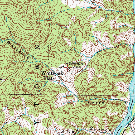 Topographic Map of Whiteoak Flats, NC