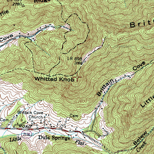Topographic Map of Whitted Knob, NC