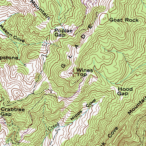 Topographic Map of Wines Top, NC
