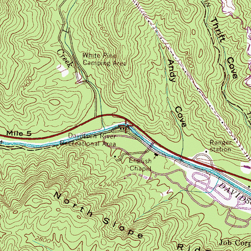 Topographic Map of Davidson River Recreational Area, NC