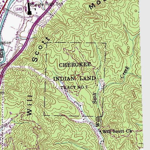Topographic Map of Cherokee Indian Land Tract Number 7, NC