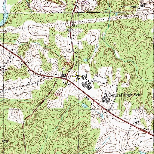 Topographic Map of Central Davidson Junior High School, NC