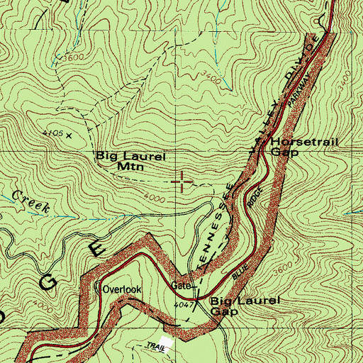 Topographic Map of Big Laurel Mountain, NC