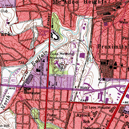 Topographic Map of The Moses H Cone Memorial Hospital, NC