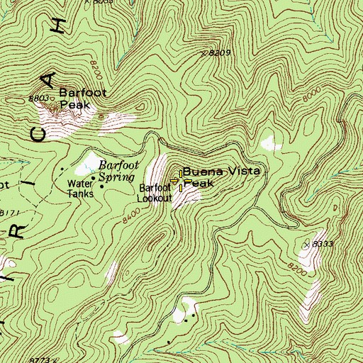 Topographic Map of Barfoot Lookout, AZ