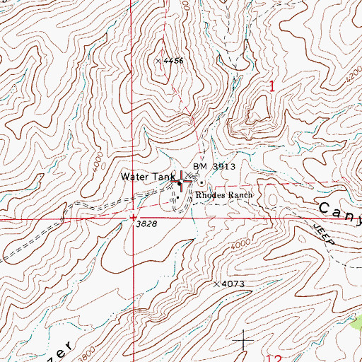 Topographic Map of Rhodes Ranch, AZ