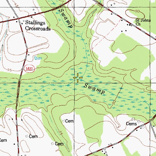 Topographic Map of Mill Swamp, NC