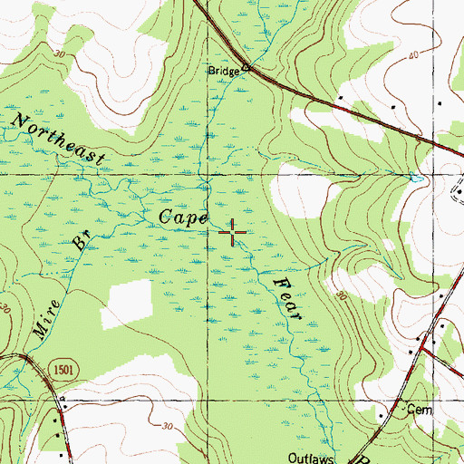 Topographic Map of Poley Branch, NC