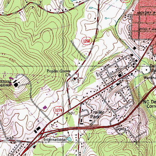 Topographic Map of Poplins Grove Church, NC