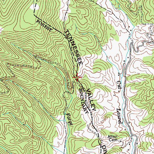 Topographic Map of Tennessee Valley Divide, NC