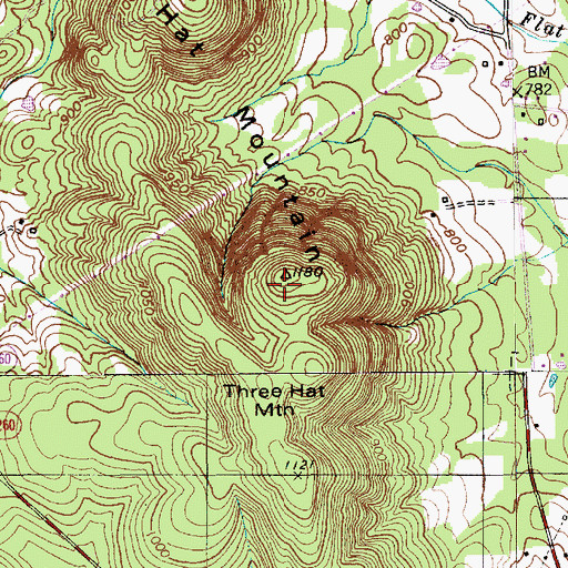 Topographic Map of Three Hat Mountain, NC