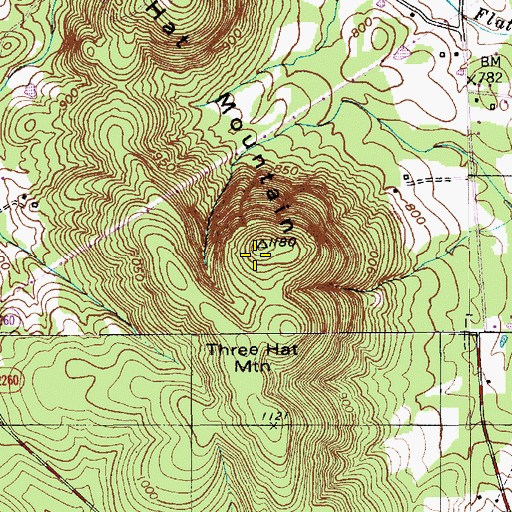 Topographic Map of Three Hat Mountain, NC
