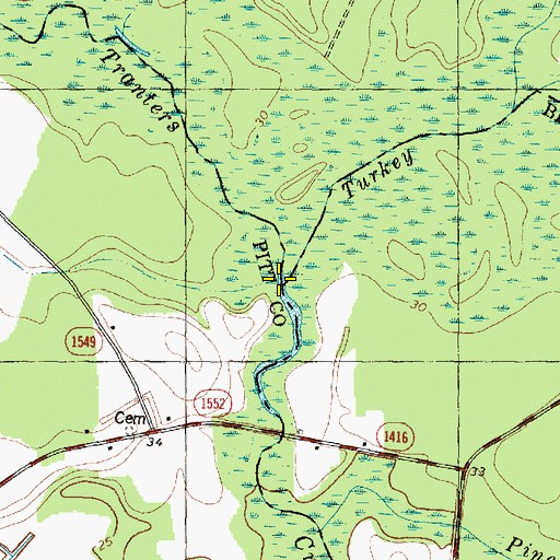 Topographic Map of Turkey Swamp, NC