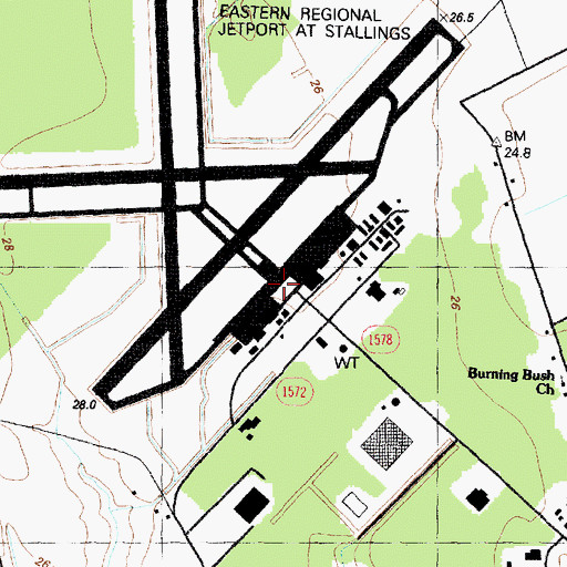 Topographic Map of Kinston Regional Jetport at Stallings Field, NC