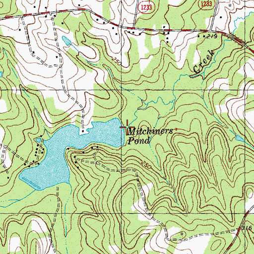 Topographic Map of Mitchiners Pond Dam, NC