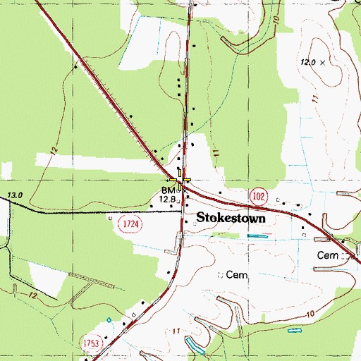 Topographic Map of Stokestown, NC