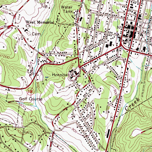 Topographic Map of Rutherford Regional Medical Center, NC