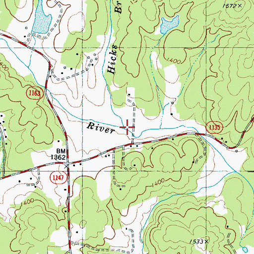 Topographic Map of Hicks Branch, NC